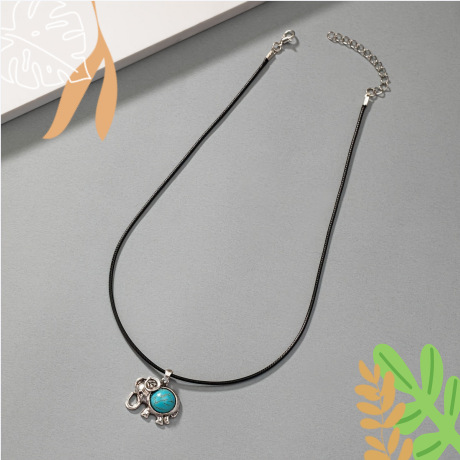 Pendentif éléphant avec collier cordon ciré style punk unisexe_voghion.com