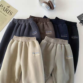 儿童冬装加绒加厚哈伦裤2025新款中大童韩版洋气一体绒宽松运动裤