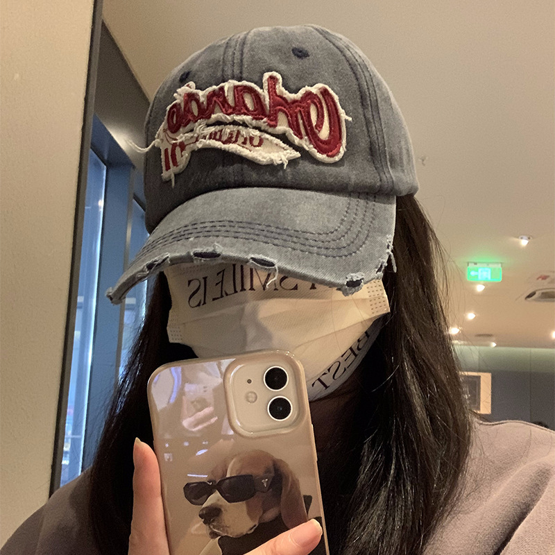 01 patch ripped baseball cap-black