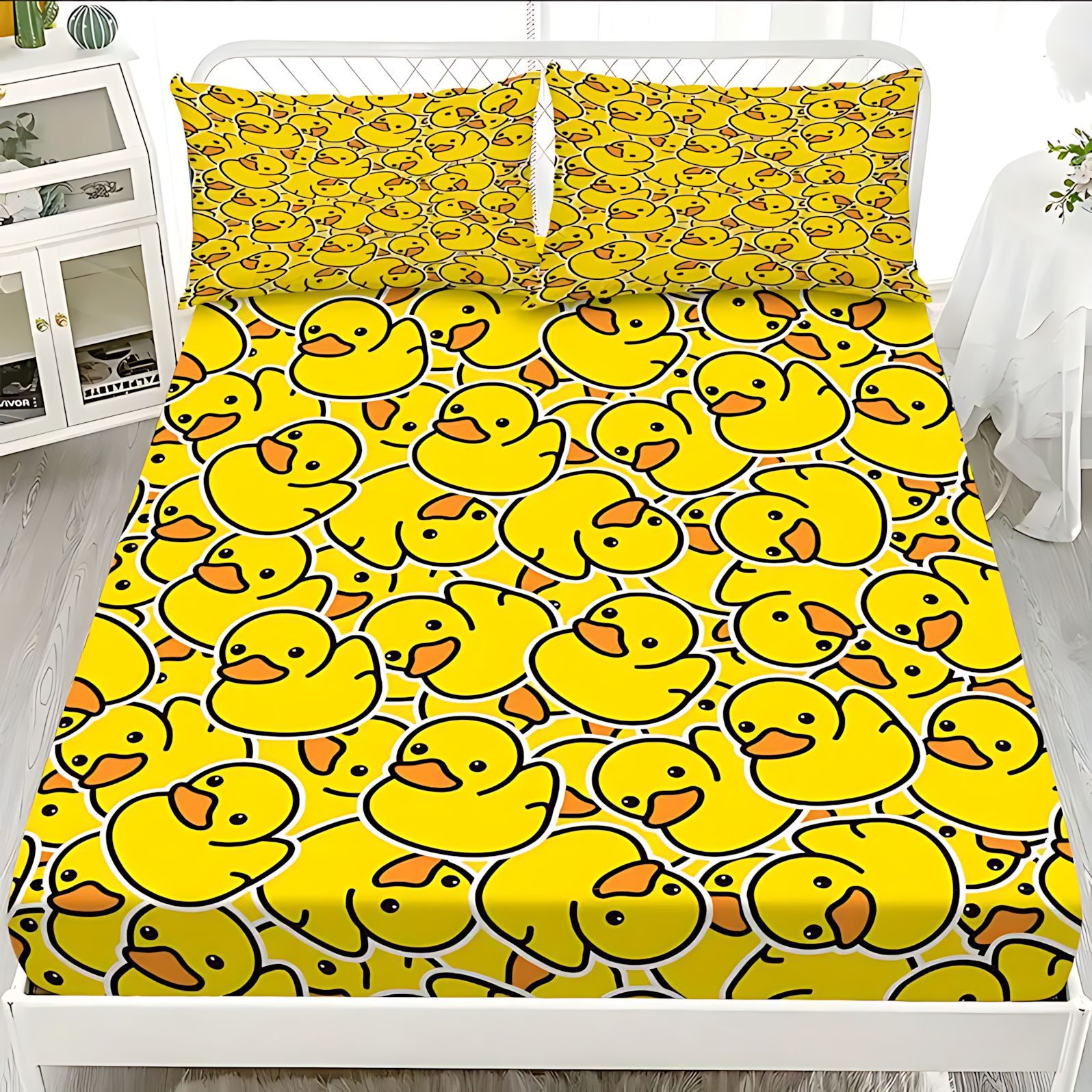 TEMU / JIT transfronterizo lindo pato amarillo temático impresión digital 3D cama de cama de cama cama de cama