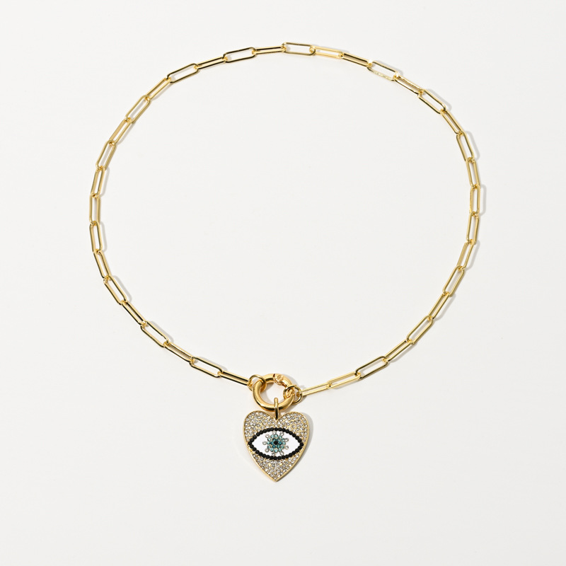 New Creative Clip Devilu0027s Eye Copper Zircon Necklace Womenu0027s Fashion Diamond-Embedded Heart