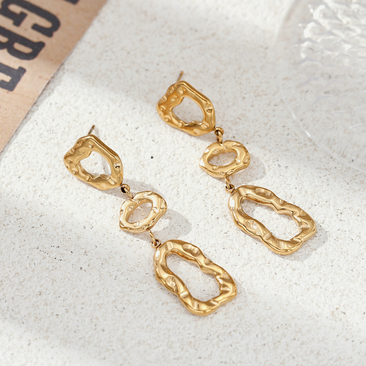 Tina transfronteriza Europa y América pendientes de acero inoxidable femenino minimalista nicho de geometría universal diseño círculo largos pendientes exagerados