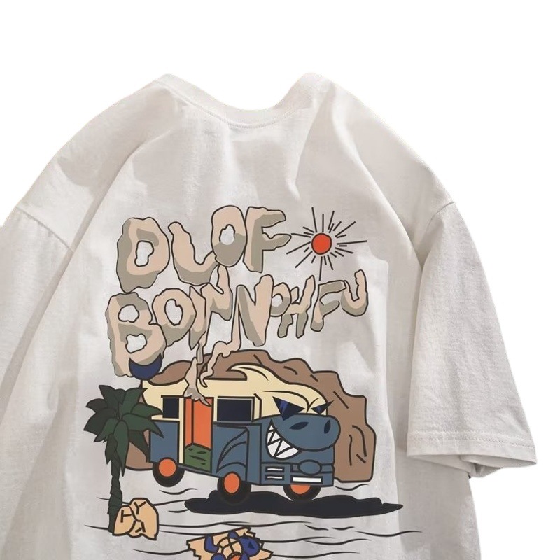 American retro ins marca de moda de dibujos animados de manga corta Camiseta de los niños de verano suelta hip hop High Street pareja desgaste camiseta de media manga