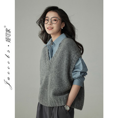 羊毛廓形衬衫叠穿针织马甲女春秋韩系复古坎肩慵懒毛衣背心
