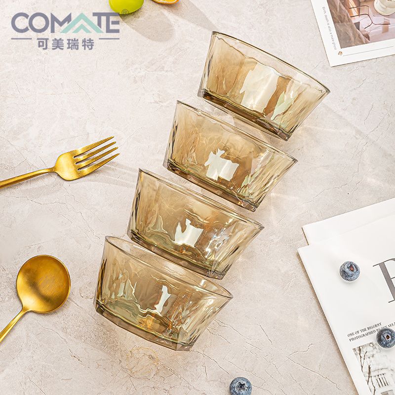 Trendy Diamond Bowl and Plate Set, Thickened Glass, Dormitory Yogurt Bowl, Household Salad Fruit Plate, Light Luxury Transparent Bowl