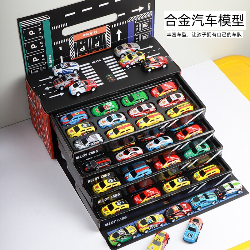 Container with 48 Alloy Metal Toy Cars, Pull-Back Inertia Toy Racing Car Models, High-End Children's June 1St Gift