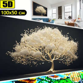 跨境5d钻石画diy满钻圆钻 生命树大型风景图客厅玄关贴画