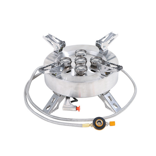 Outdoor 5-Burner High-Performance Stove, Picnic Gas Grill, Portable Split Camping Cookset, Complete Qingtian Stove Series, Compact & Windproof Cartridge Burner