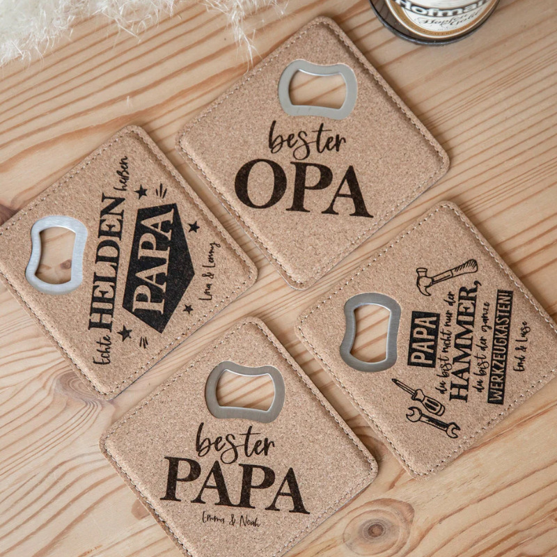 국경을 넘는 새로운 나뭇결 사각형 스테인레스 스틸 병따개 다기능 맥주 병따개 코스터 레이저 로고 가능