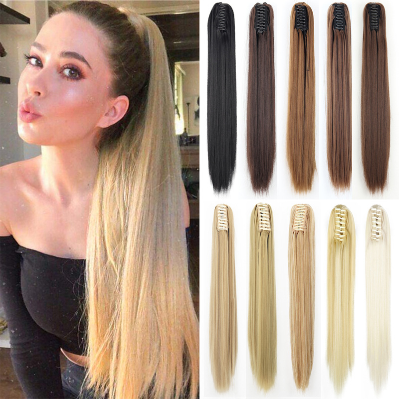 22inch 爪クリップストレートヘアポニーテール化学繊維かつら女性ロングストレートふわふわハイポニーテール|undefined