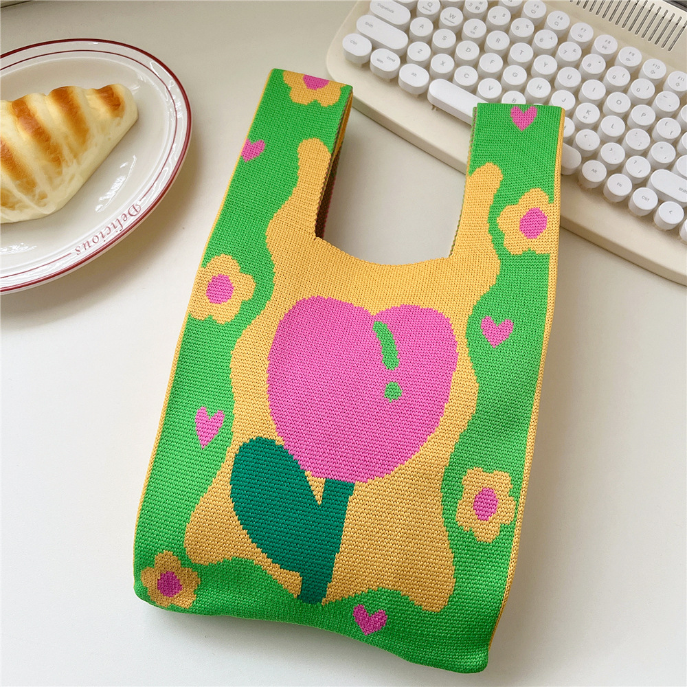 Femmes Petit Tricoter Bande Fruit Mignon De Base Tisser Ouvert Sac Seau display picture 22