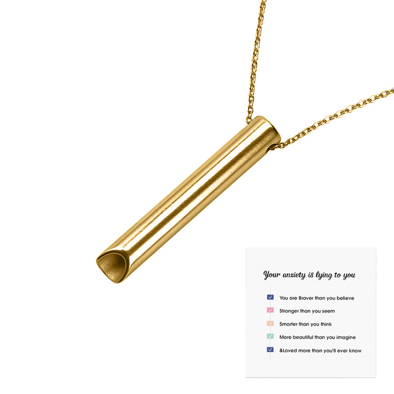 Transfronterizo de venta caliente de acero inoxidable de vacío plateado silbato collar de meditación de alivio de la meditación de meditación tridimensional ajuste de respiración colgante