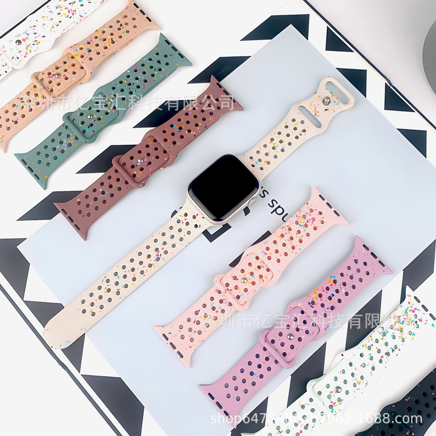 S10 for Apple Watch Color Particle Butterfly Buckle Silicone Strap iwatch9 Generation Hole Color Point SE46mm