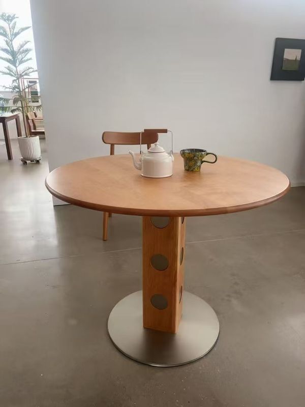 欧拉家具时光圆桌小户型实木餐桌家用樱桃木复古圆形饭桌岩板桌子|undefined