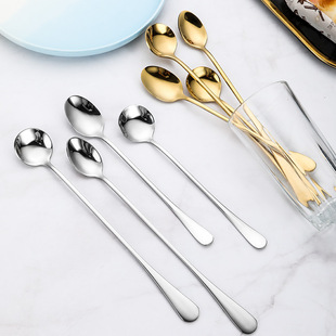 Stainless Steel Spoon Tableware Long Handle Gift Coffee Spoon Extended Stirring Spoon Honey Spoon Japanese and Korean Spoon Printed Logo