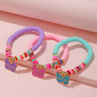 Cross-border Hot Cartoon Cute Fashion Color Children's Bracelet Handmade String Bracelet Butterfly Pattern Accessories for Women