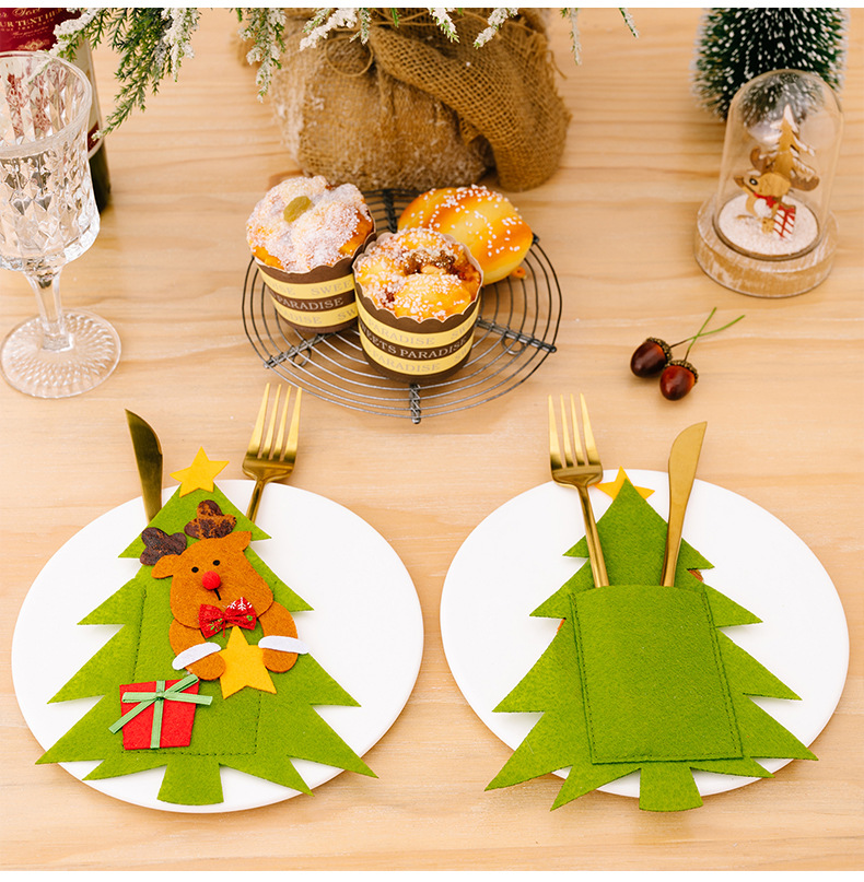Fournitures de décoration de Noël, ensemble de couteaux et fourchettes en forme d'arbre, décoration de table à manger, sac de couteaux et fourchettes de dessin animé Old Man_voghion.com