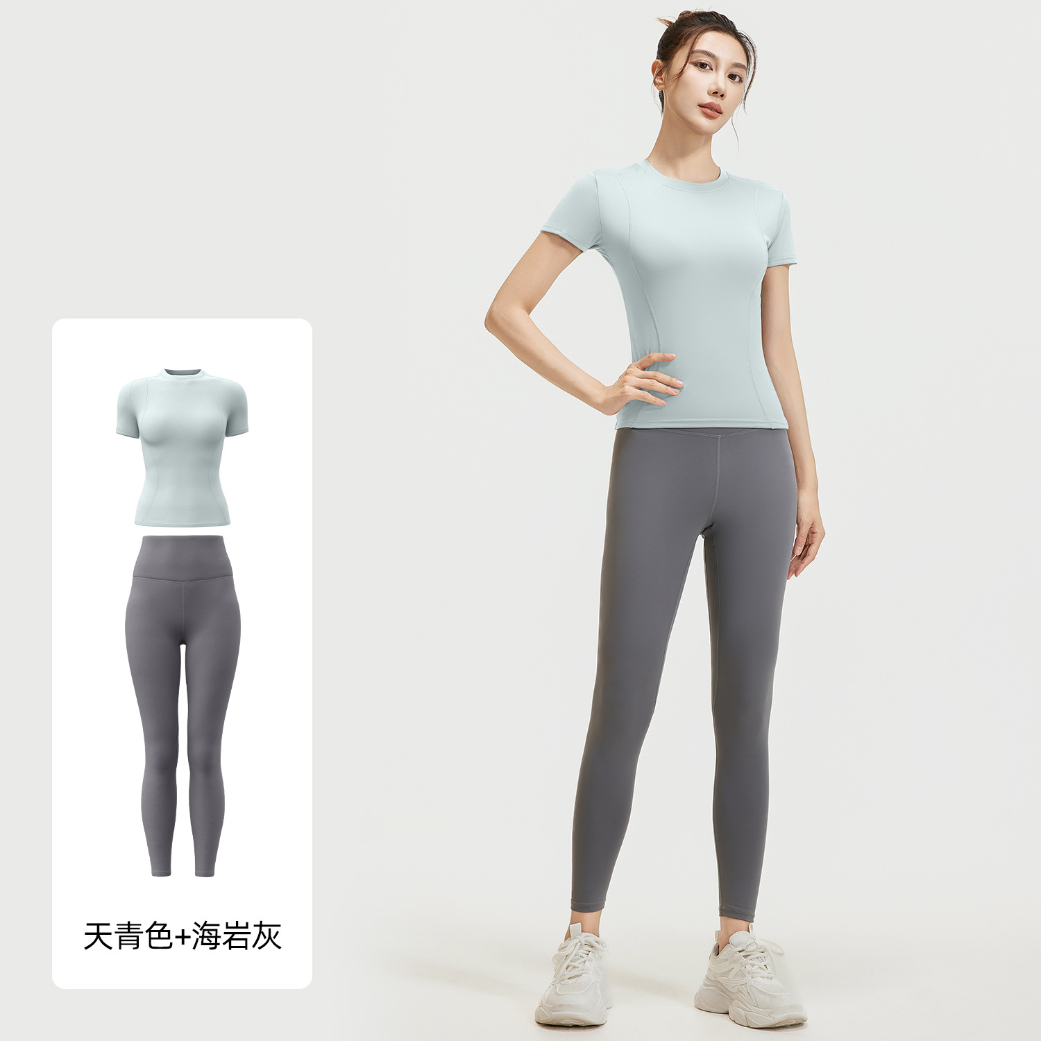 Juyi Tang ropa de yoga de verano, camisas deportivas de correr, pantalones cortos de manga corta de color sólido, dos piezas para mujeres