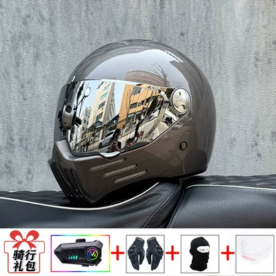 Helmet, Suitable for All Seasons, Motosiklet kaskı (dəbilqə) - metallic-gray-silver-plated-mirror-transparent-mirror-delivered-y10-soft-wheat-m