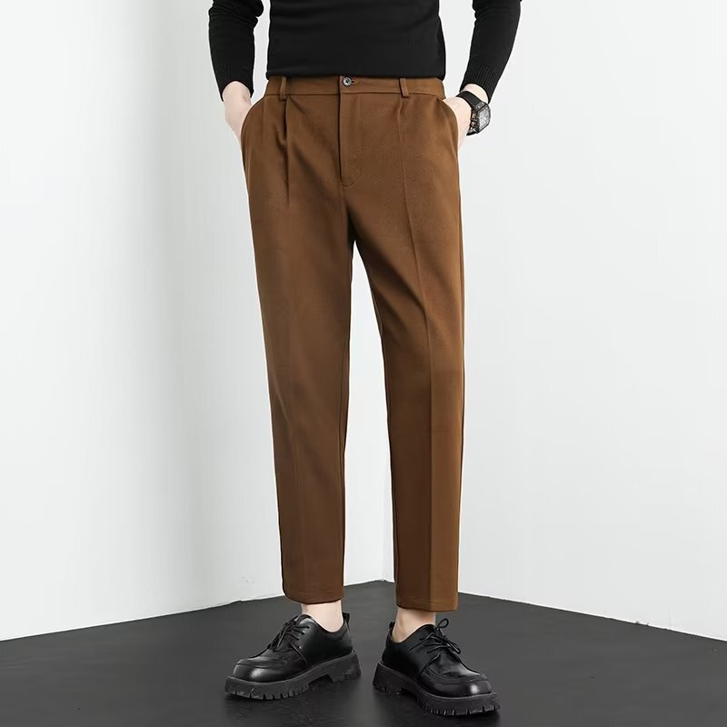 Winter Woolen Suit Pants Boys Cropped Trousers Men's Draping Trendy Slim-fit Small Legs Casual Long Pants