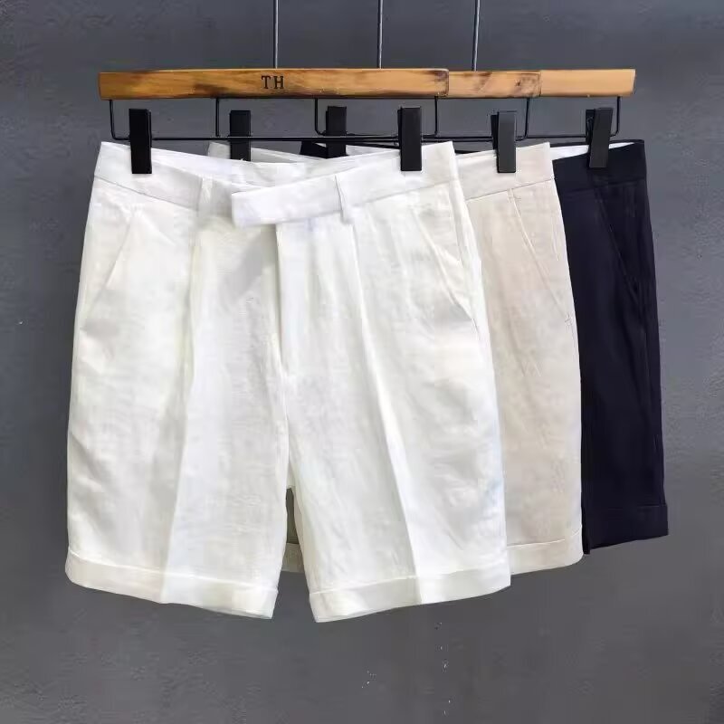 Old Money Style Tencel Linen Shorts Men's Summer Thin Loose Casual Cotton and Linen Pants Light Mature Style Suit Pants
