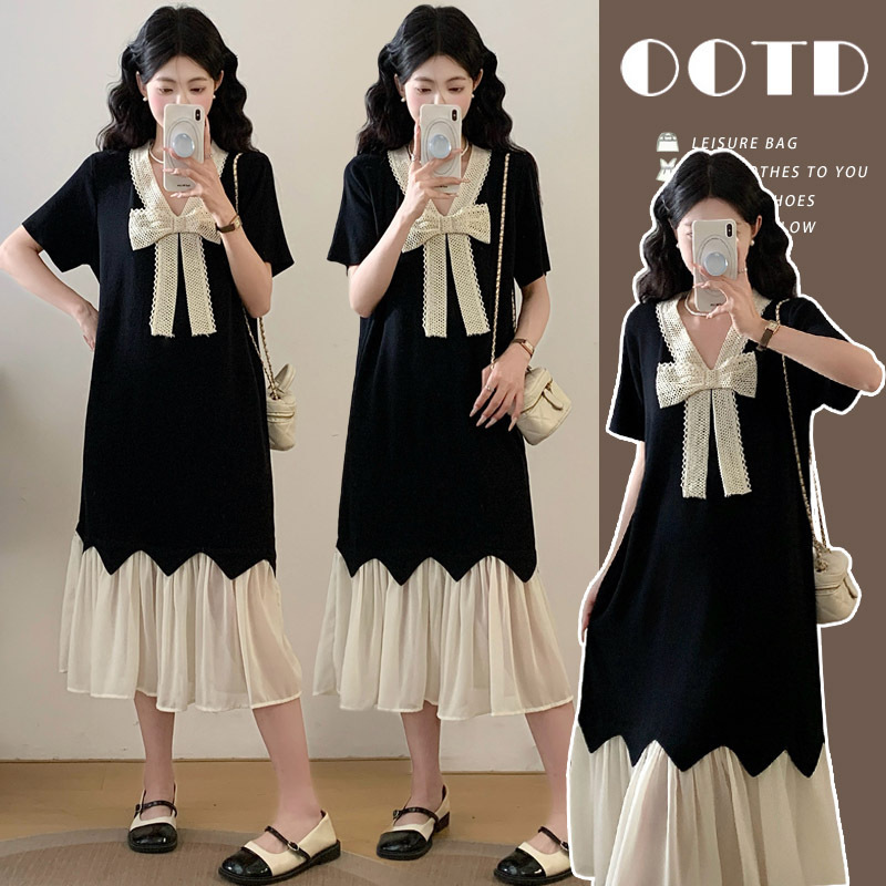 Maternity Dress Summer Trendy Mom Fashion New Style Summer Fashion Plus Size Sweet Bow Tie Patchwork Fishtail Skirt Maternity Dress Summer Trendy Mom Fashion New Style Summer Fashion Plus Size Sweet Bow Tie Patchwork Fishtail Skirt