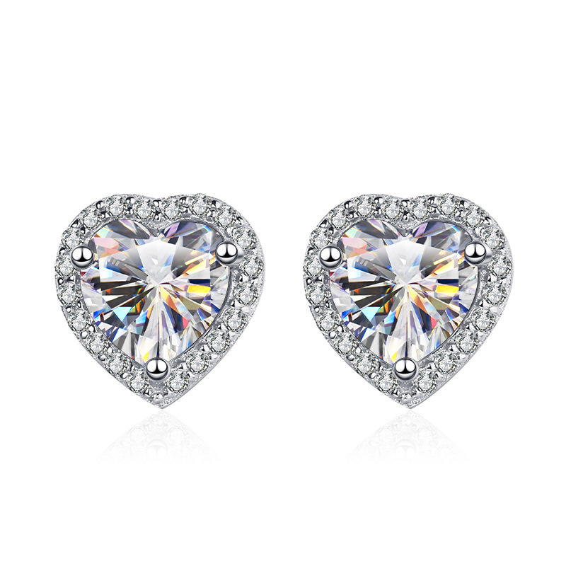 1 quilates azul verde corazón mozanita pendientes de diamante llena de mujeres s925 plata esterlina pendientes de oro clásicos pendientes de oro