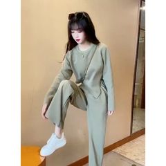 时尚炸街卫衣套装女2025春秋新款不规则上衣宽松阔腿裤洋气两件套