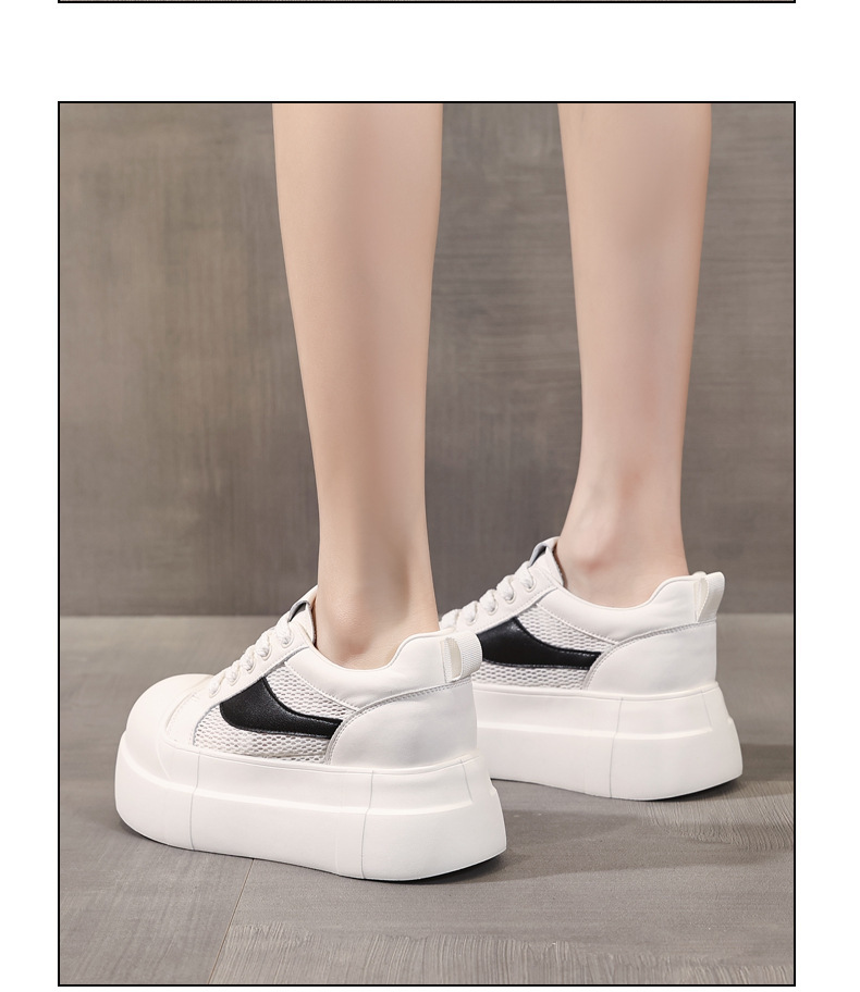 Giày sneaker nữ đế dày tăng chiều cao phong cách thể thao trắng basic — Bạc trắng chi tiết 13