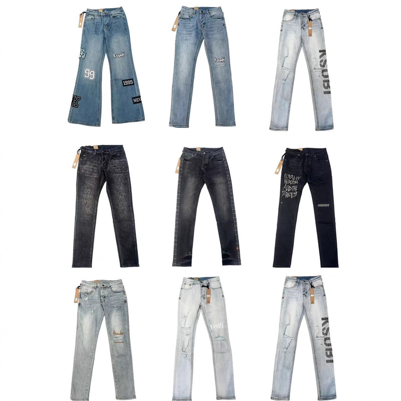 Geyiqi Ksubi Trendy Brand New Splash Print High Street Retro Ripped Casual Men's and Women's Jeans Slim Fit