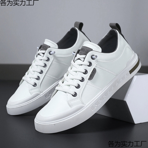 New Men's Spring Trendy Versatile Leather Face Shoes Durable Soft Sole Sports Casual Men's White Popular Shoes