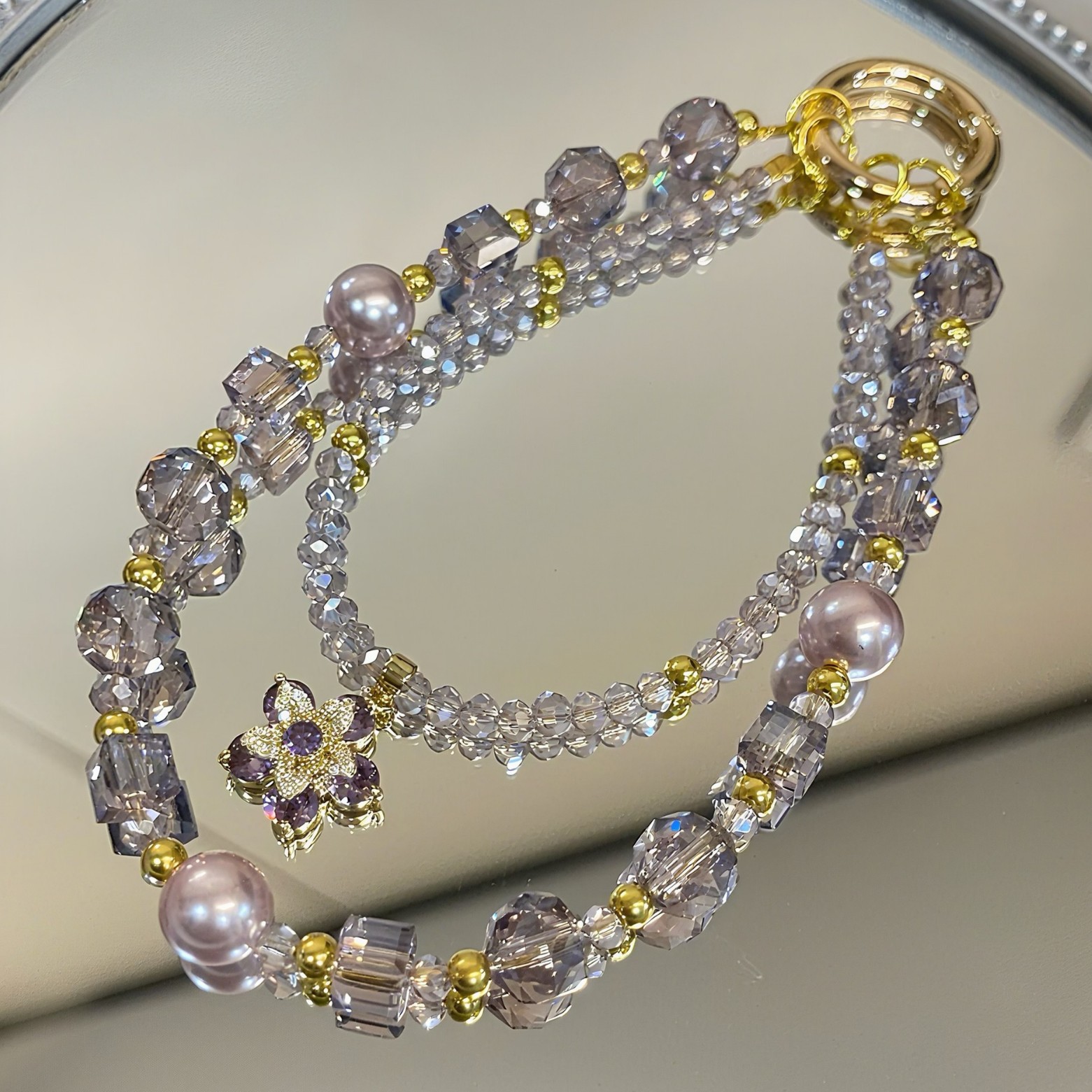 Elegant and Luxurious Amethyst Pearl Mobile Phone Chain Rotatable Pendant Niche Non-Colliding Accessible Luxury Bag Key Pendant