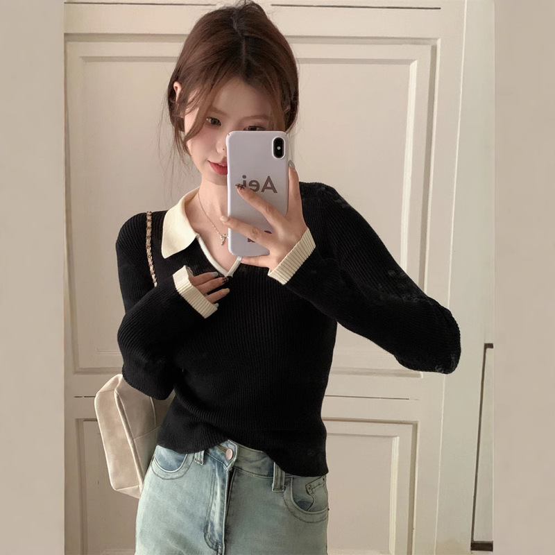 Spring and Autumn 2024 New French Style Western Style Chic Polo Neck Sweater High-end Sense Inner Knitted Base Shirt Women's Top Spring and Autumn 2024 New French Style Western Style Chic Polo Neck Sweater High-end Sense Inner Knitted Base Shirt Women's Top
