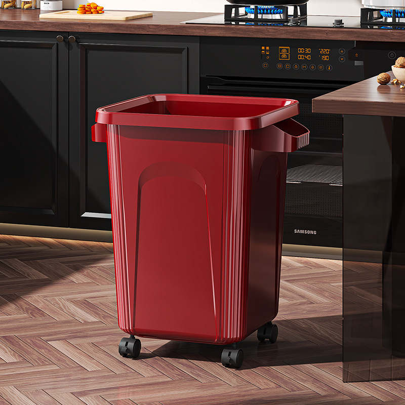 Kitchen trash can with wheels, large capacity, thickened design, suitable for home use, can be moved around, and serves as a multi-functional storage bin for the living room, bathroom, or laundry room Kitchen trash can with wheels, large capacity, thickened design, suitable for home use, can be moved around, and serves as a multi-functional storage bin for the living room, bathroom, or laundry room