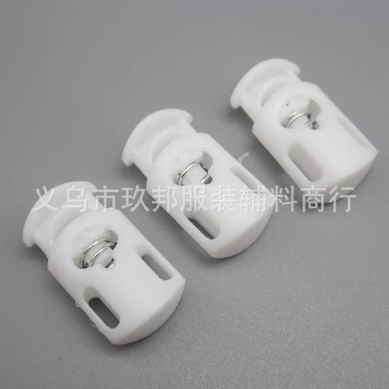 现货黑白色长扁款塑料弹簧扣 长扁三孔可穿织带ABS绳扣调节扣