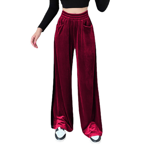 Autumn new style suede waist-waist all-matching hanging stitching straight pants overalls casual pants