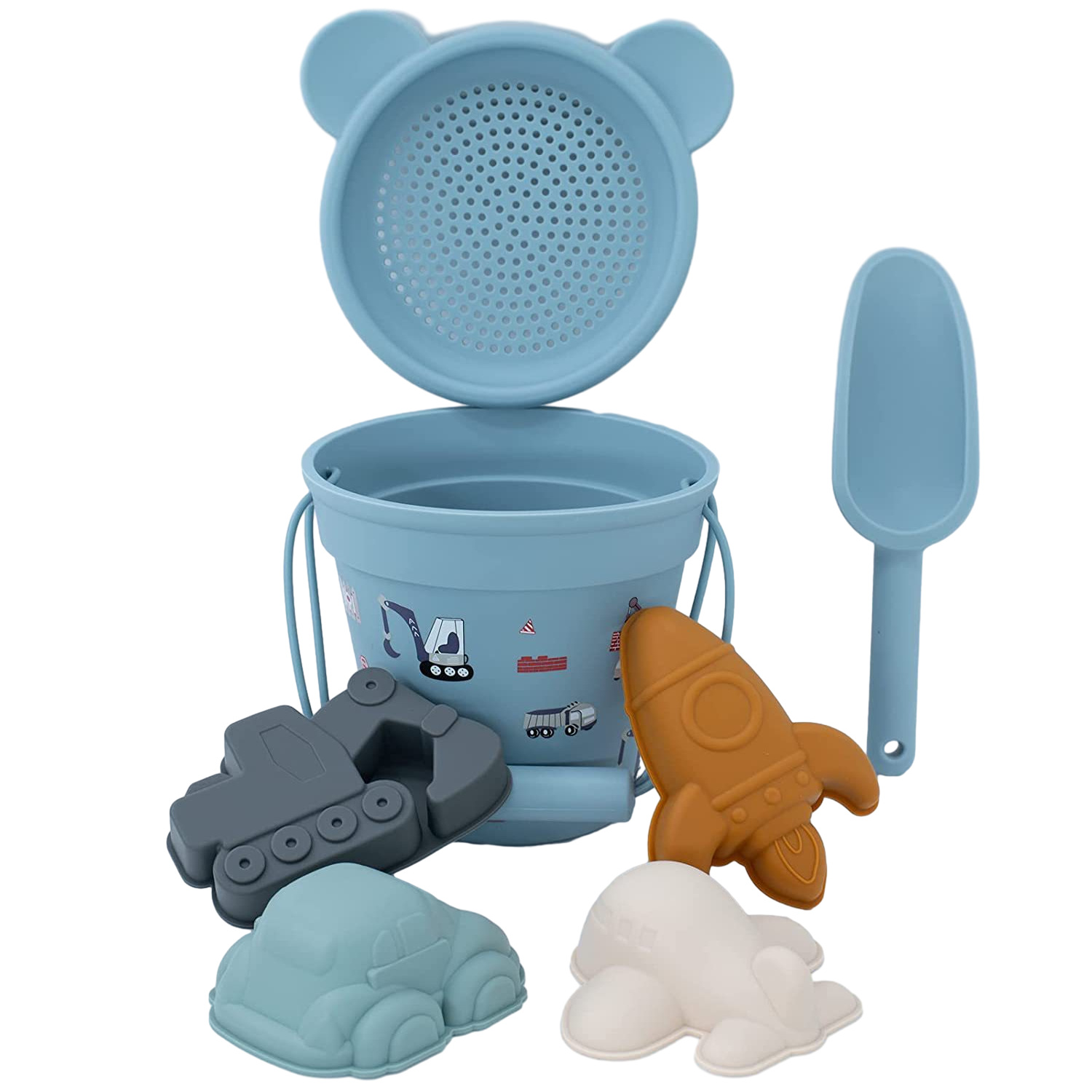 Juego completo de juguetes para excavar arena, suministro al por mayor de juguetes de playa interactivos para padres e hijos, modelo de cubo para excavación de arena, silicona.