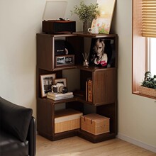 实木转角置物架落地客厅书架学生小矮柜家用角柜墙角收纳柜子书柜