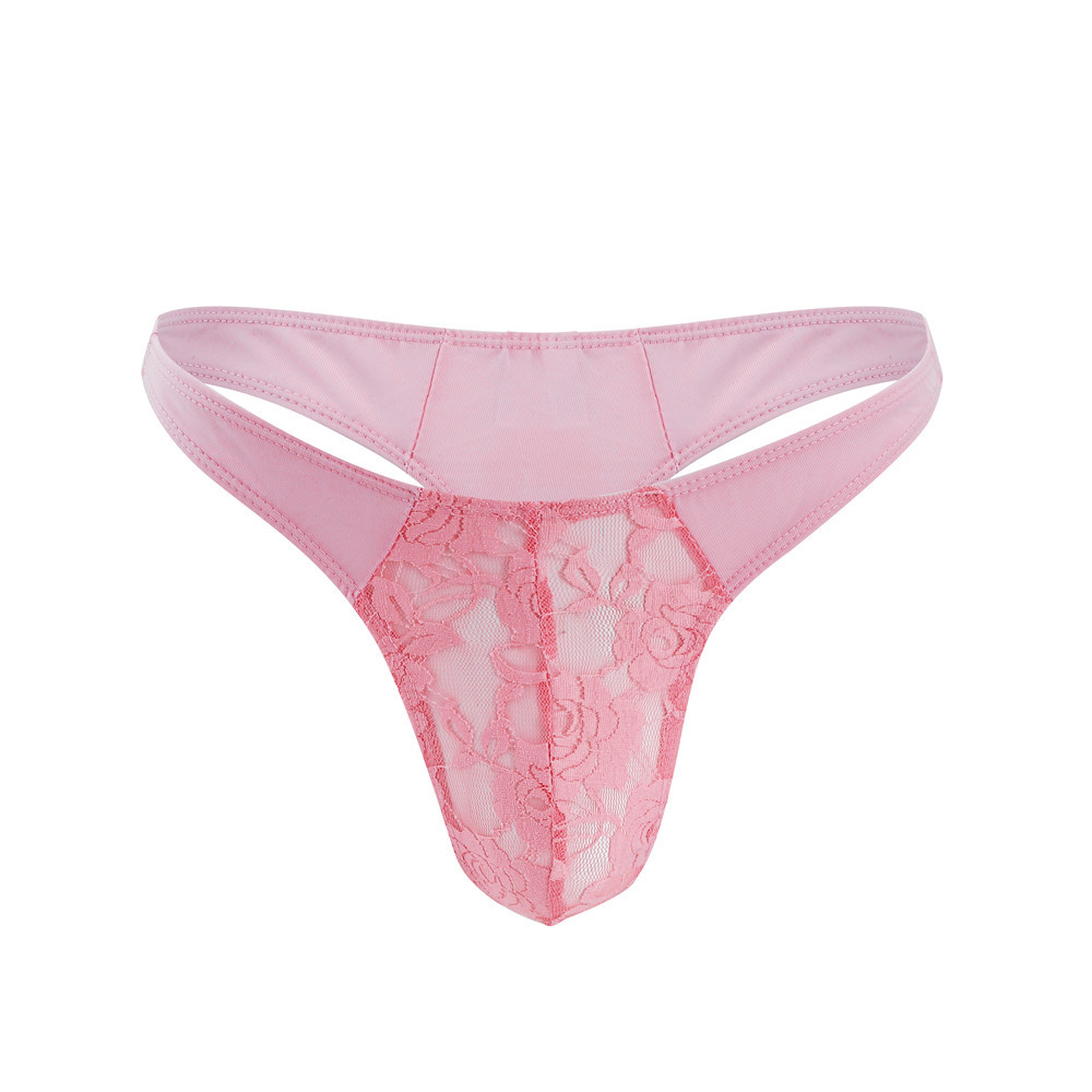 Trendy Personality Lace Thong U-Convex Low Waist Men's T-Pants Transparent Sexy Underwear For Men_voghion.com