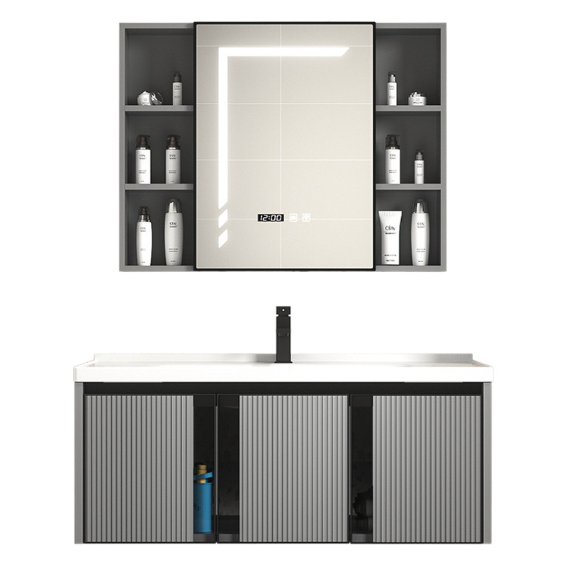 Moderno minimalista espacio gabinete de baño de aluminio espejo gabinete combinación baño lavabo integrado lavabo de cerámica mesa de lavado