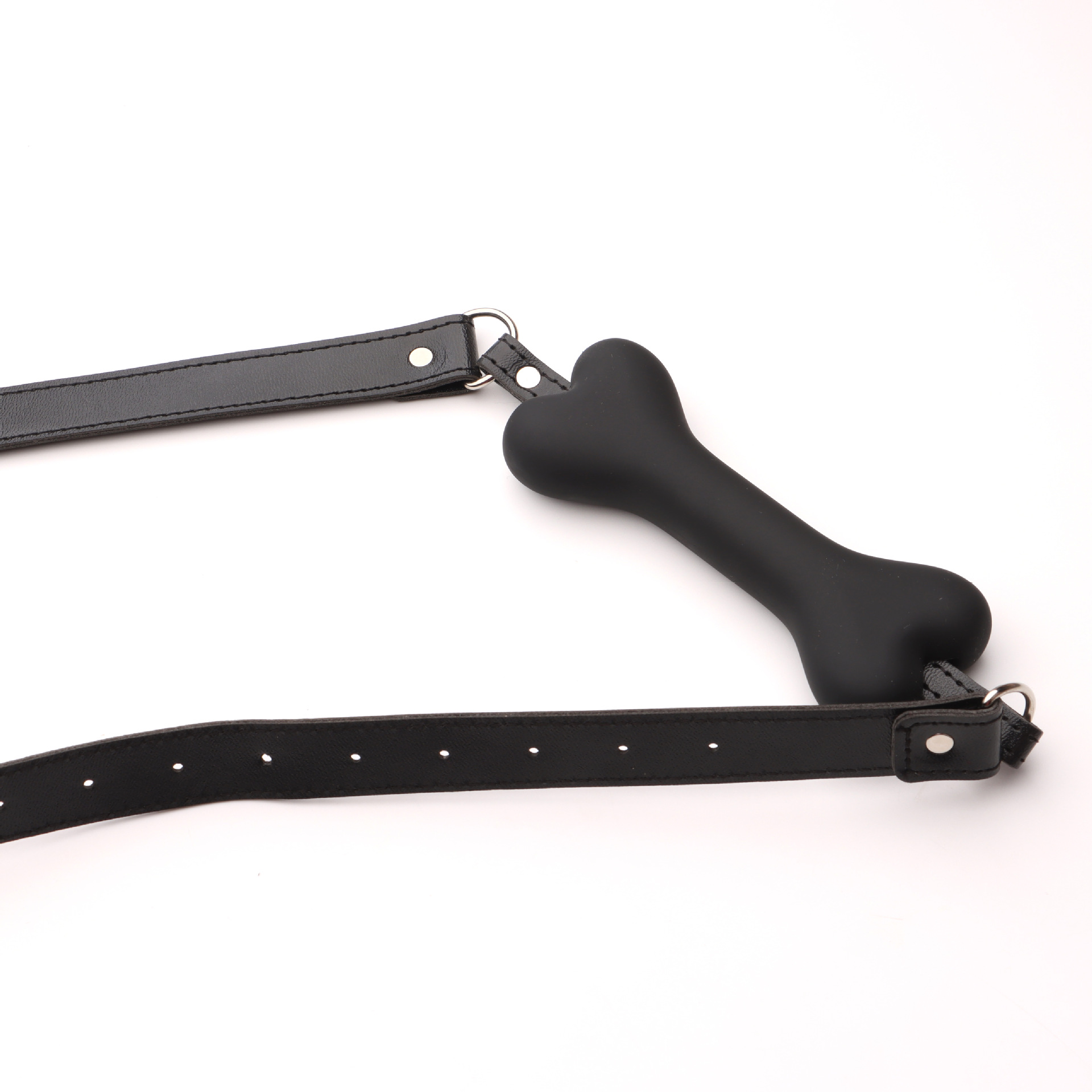 Silicone Dog Bone Mouth Gag with Leather Straps for Couples — detail image 2