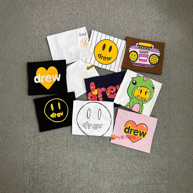Bieber Same Drew Smiley Short-sleeved Men's and Women's Couples High Street Loose Summer Cotton T-shirt Beautiful Trendy Ins Top