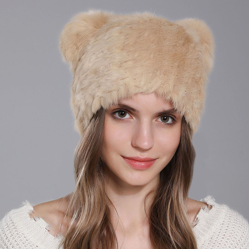 Talvise küülikukarva silmkoeline mood Panda kõrvasoe pullover, mitmekülgne naiste müts_voghion.com