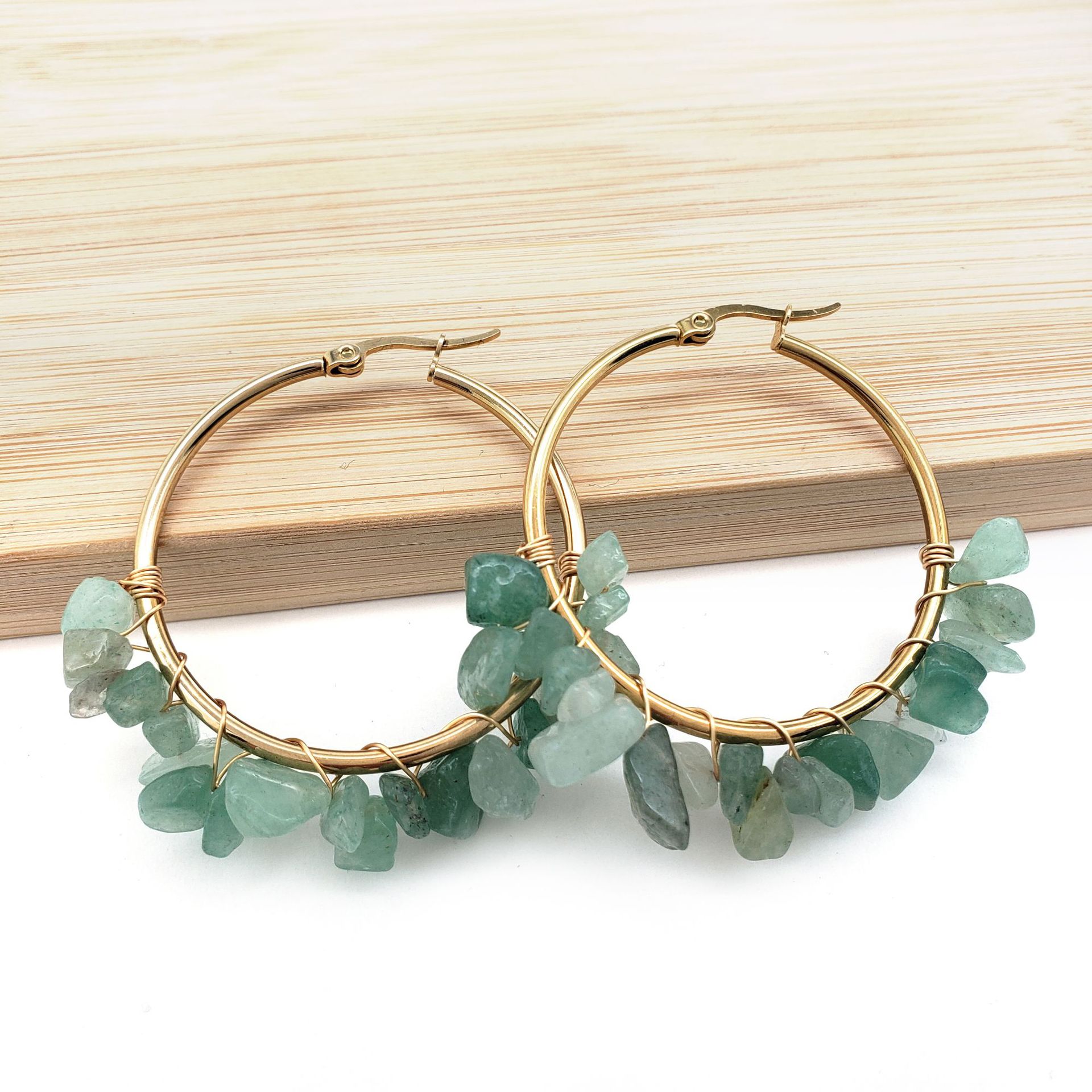 1 Pair Ethnic Style Geometric Plating Stainless Steel Natural Stone Earrings display picture 4