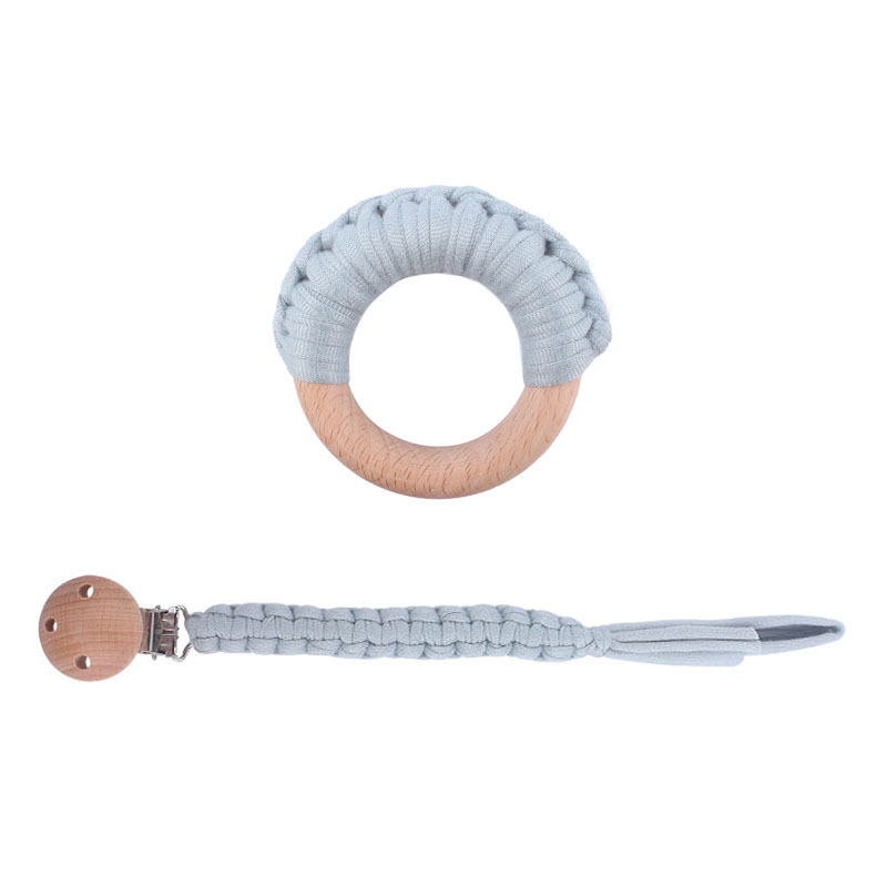 Nuevo bebé suministros haya clip calmante bebé algodón tejido chupete cadena haya anillo mordedor juguete traje