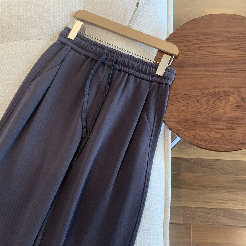 衣橱B入款！马*拉面料 大长腿显瘦色织双褶休闲裤女25秋新款|undefined