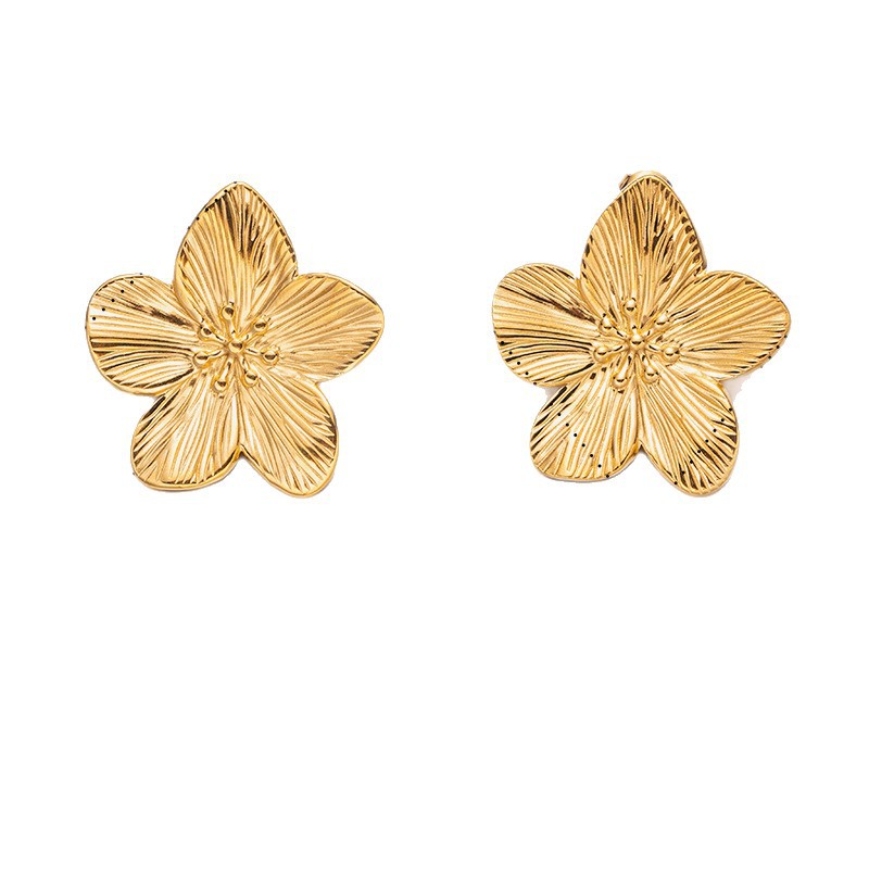 Taena Pendientes de acero inoxidable europeos y americanos, lujo ligero, sensación de alta calidad, océano de nicho, viento natural, anillo de acero de titanio de oro de 18k, estilo ins