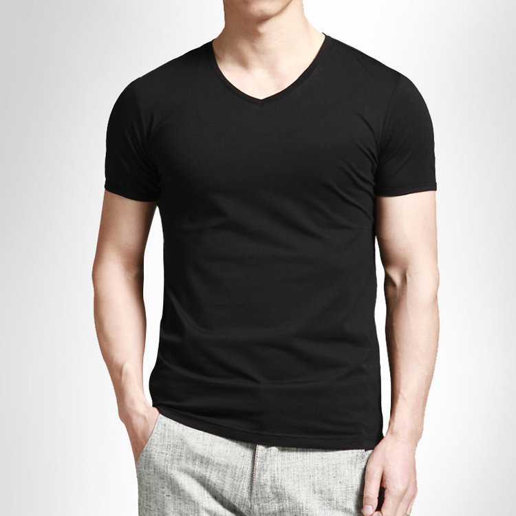 On behalf of the hair stretch Lycra cotton men's solid color short sleeve T-shirt men's tight V-neck slim bottoming shirt wholesale On behalf of the hair stretch Lycra cotton men's solid color short sleeve T-shirt men's tight V-neck slim bottoming shirt wholesale