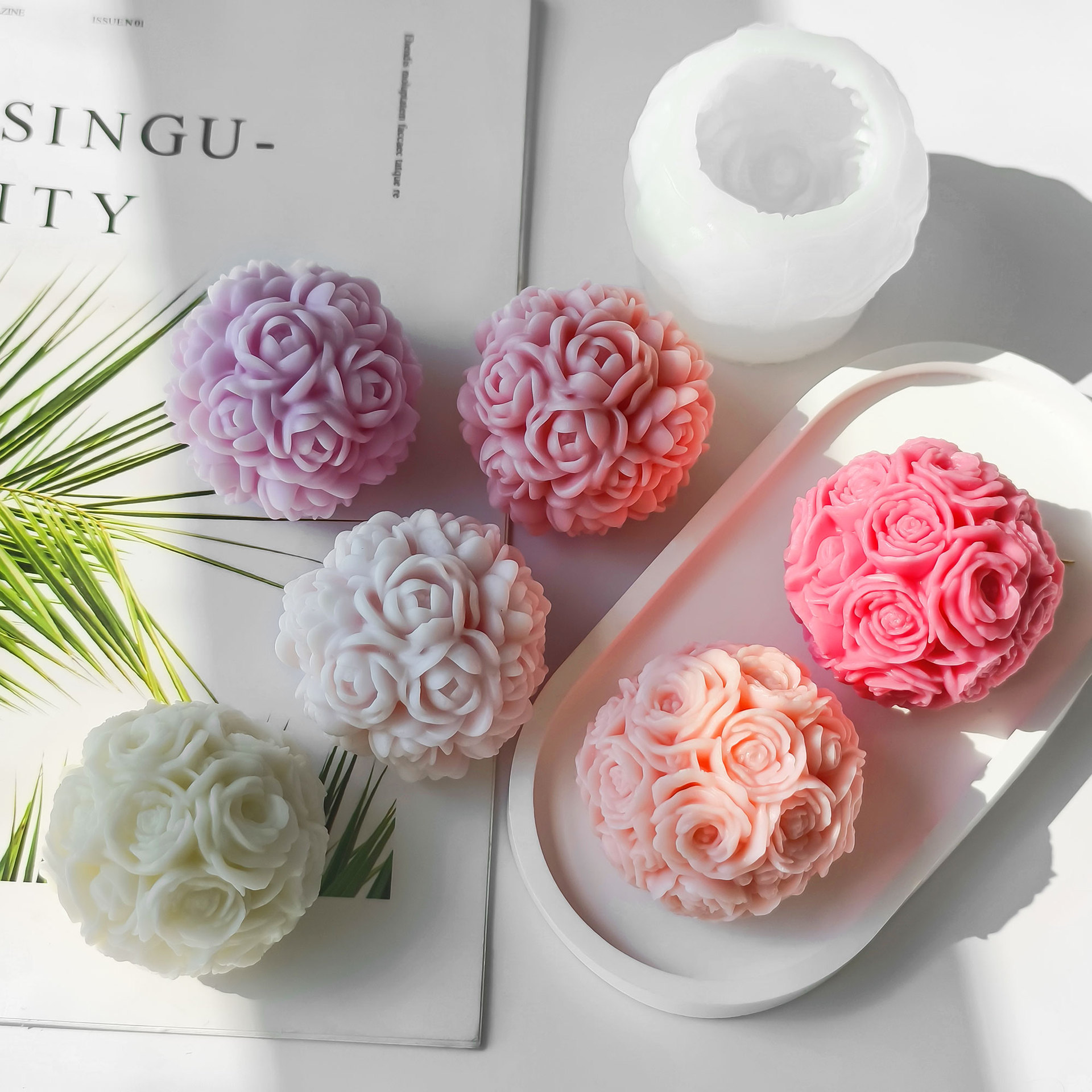 Jiahui belleza flor bola flor vela molde de silicona jabón hecho a mano hecho en casa DIY aromaterapia vela herramienta