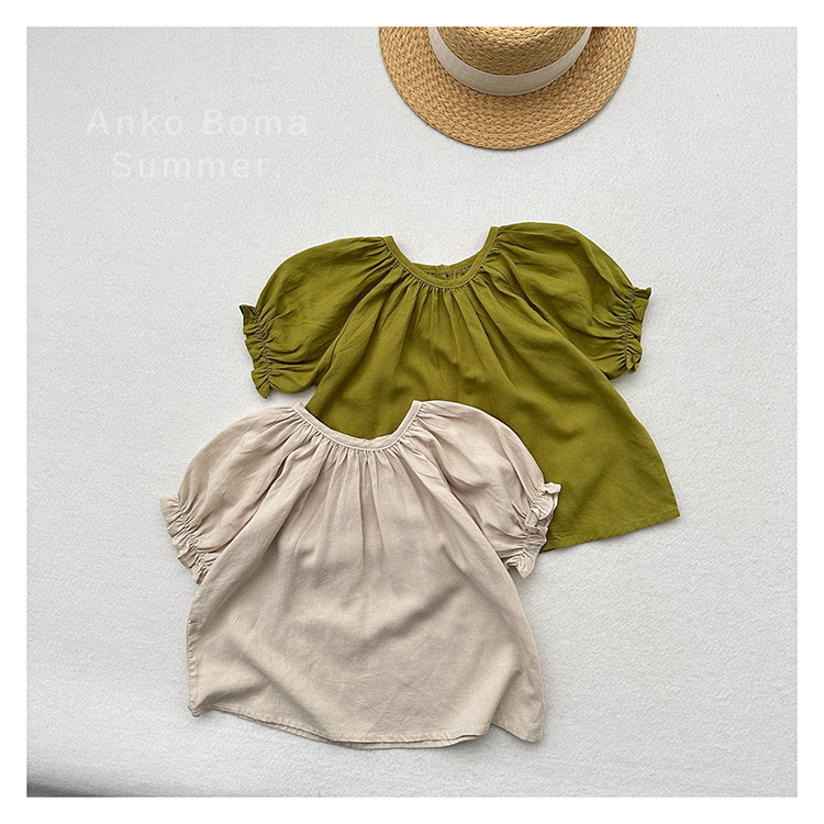 Cool Doll Shirt Summer New Children's Thin Short-sleeved Top Women's Baby's Floral Sleeve Solid Color Mori Shirt